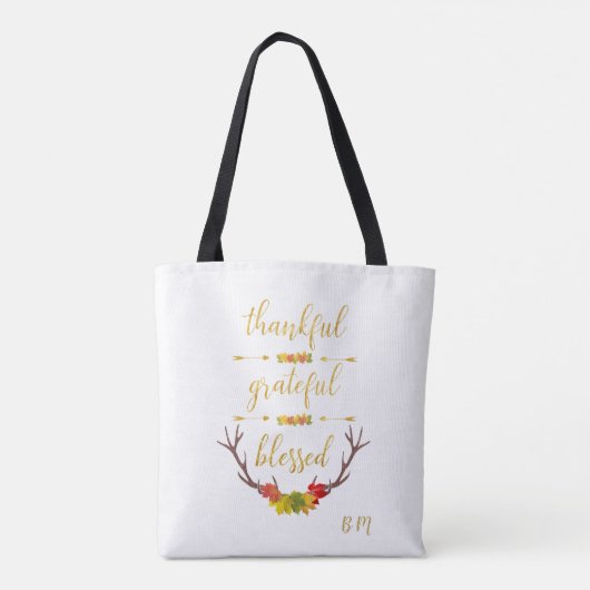 Herfst Faux Gold Thankful Grateful Bless Script Tote Bag (Achterkant)