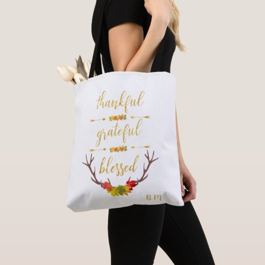 Herfst Faux Gold Thankful Grateful Bless Script Tote Bag (Dichtbij)