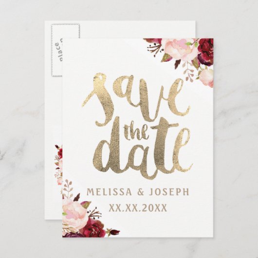 herfst FAUX goudfolie met uitzondering van de datu Aankondigingskaart (Voorkant / Achterkant)