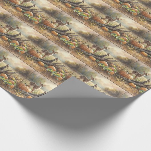 Herfst Fawn In Een Pompoen Patch Cadeaupapier (Hoek)