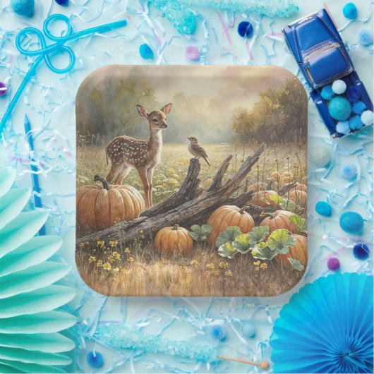 Herfst Fawn In Een Pompoen Patch Papieren Bordje (Feest)