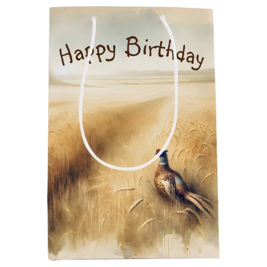 Herfst fazant in tarweveld voor verjaardag medium cadeauzakje (Voorkant)