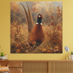 Herfst Fazant Olie Schilderij Canvas Afdruk