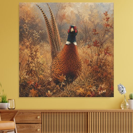 Herfst Fazant Olie Schilderij  Canvas Afdruk (Insitu (Woonkamer))