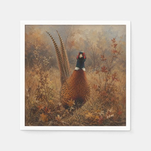 Herfst Fazant Olie Schilderij Servet (Voorkant)