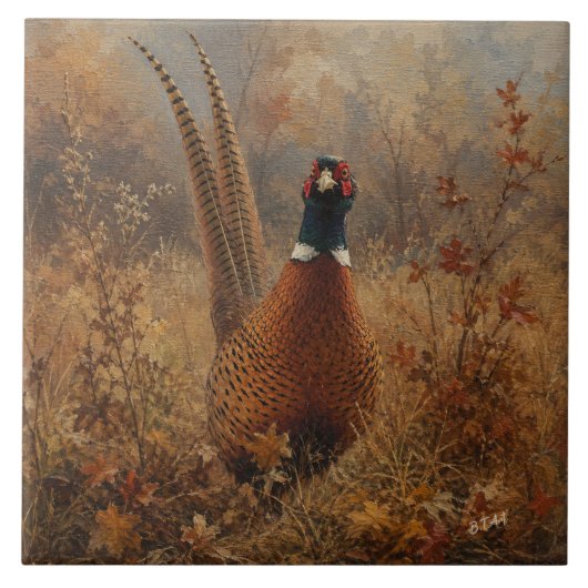 Herfst Fazant Olie Schilderij  Tegeltje (Voorkant)