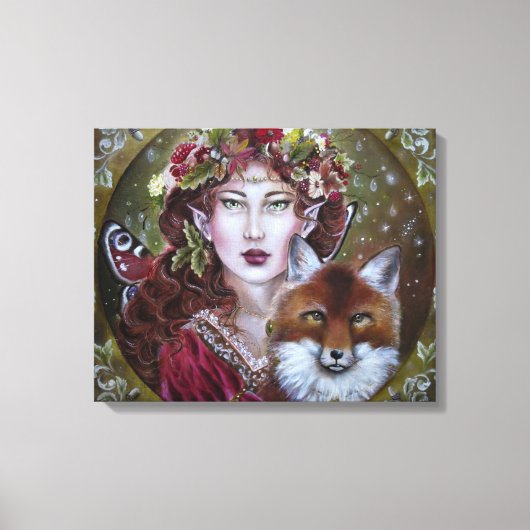 Herfst fee met een vos uitgerekte canvas print (Voorkant)