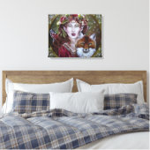Herfst fee met een vos uitgerekte canvas print (Insitu (Slaapkamer))
