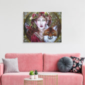 Herfst fee met een vos uitgerekte canvas print (Insitu (Woonkamer))