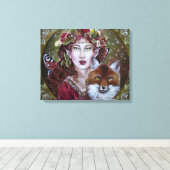 Herfst fee met een vos uitgerekte canvas print (Insitu (Houten vloer))