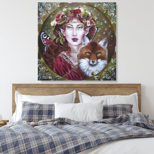 Herfst fee met een vos uitgerekte canvas print (Insitu (Slaapkamer))