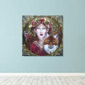 Herfst fee met een vos uitgerekte canvas print (Insitu (Houten vloer))