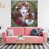 Herfst fee met een vos uitgerekte canvas print (Insitu (Woonkamer))