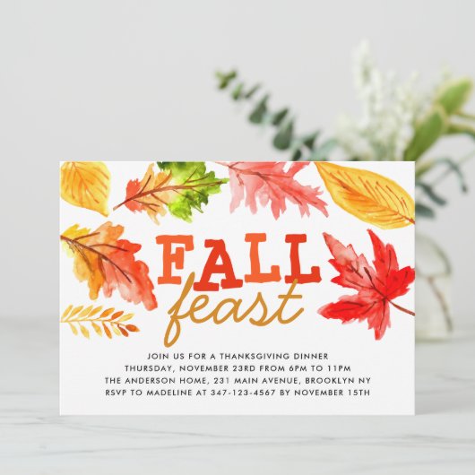 Herfst Feest Waterverf verlaat Thanksgiving Diner Kaart (Staand voorkant)