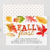 Herfst Feest Waterverf verlaat Thanksgiving Diner Kaart (Voorkant / Achterkant)