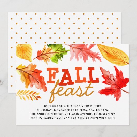 Herfst Feest Waterverf verlaat Thanksgiving Diner Kaart (Voorkant / Achterkant)