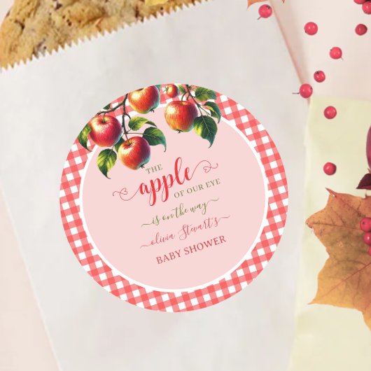 Herfst feestelijke plaid Apple thema Baby shower Ronde Sticker