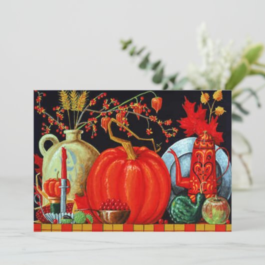 Herfst Festieve Antieke Schildering Pompoen Decora Kaart (Staand voorkant)