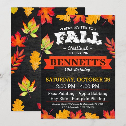 Herfst Festival Birthday Party Kaart (Voorkant / Achterkant)