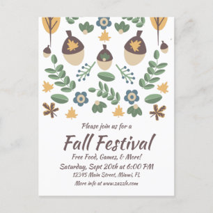 Herfst Festival Bloemstuk Groen Loof Eikels  Briefkaart