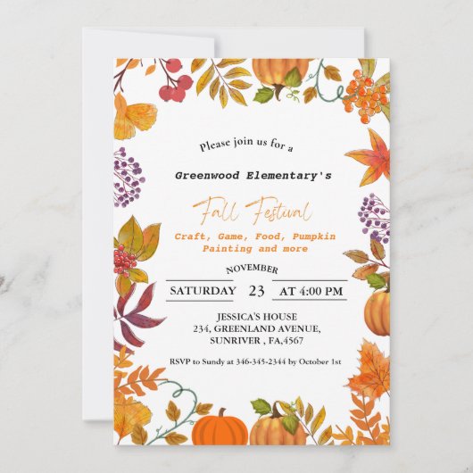 Herfst Festival feest vreugdevuur School Community Kaart (Voorkant)