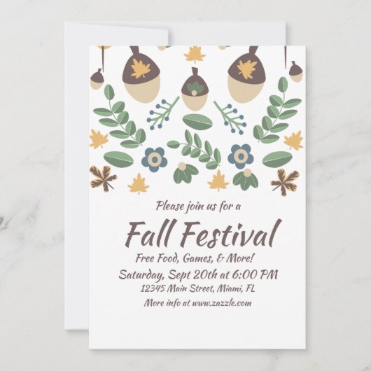 Herfst Festival Floral Greenery laat Acorns Kaart (Voorkant)