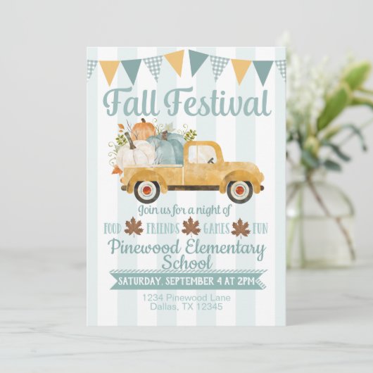 Herfst Festival Uitnodiging Rustic Truck (Staand voorkant)