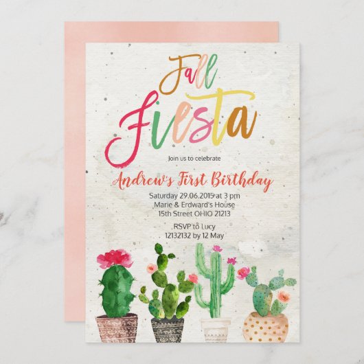 Herfst Fiesta First Birthday-uitnodiging Kaart (Voorkant / Achterkant)