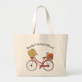 Herfst.  fiets met pompoenen, zonnebloemen grote tote bag