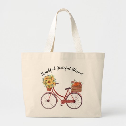 Herfst.  fiets met pompoenen, zonnebloemen grote tote bag (Voorkant)