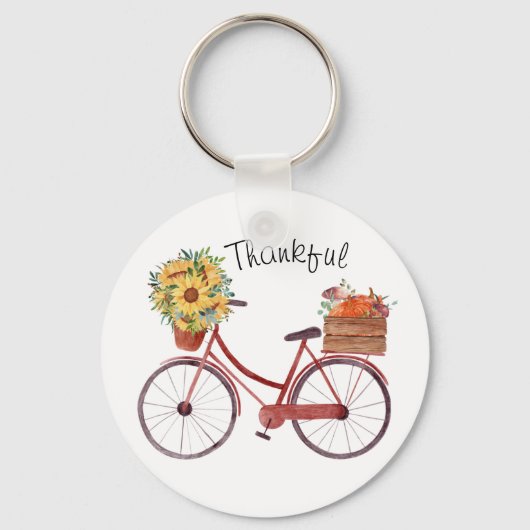 Herfst.  fiets met pompoenen, zonnebloemen sleutelhanger (Voorkant)