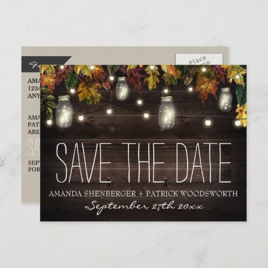 Herfst Firefly Mason Jar Bruiloft Save the Date Ka Aankondigingskaart (Voorkant / Achterkant)
