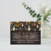 Herfst Firefly Mason Jar Bruiloft Save the Date Ka Aankondigingskaart (Staand voorkant)