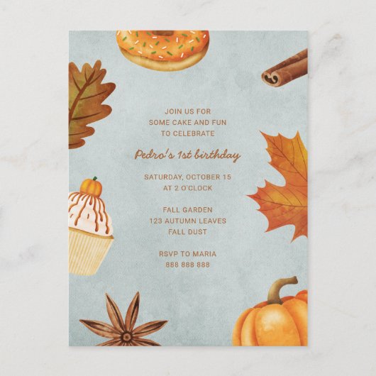 Herfst First Birthday Party Boy Autumn Pumpkin One Uitnodiging Briefkaart (Voorkant)