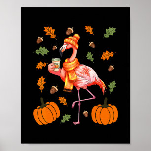 Herfst Flamingo Pompoen Spice Latte Herfstbladeren Poster