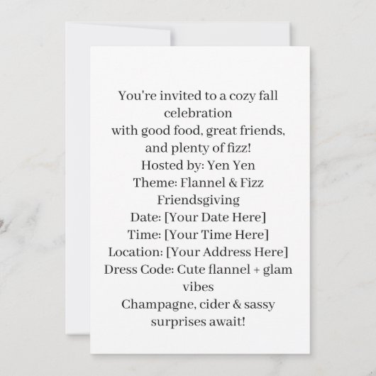 Herfst Flanel & Fizz Vriendendag Thanksgivingfeest Kaart (Achterkant)