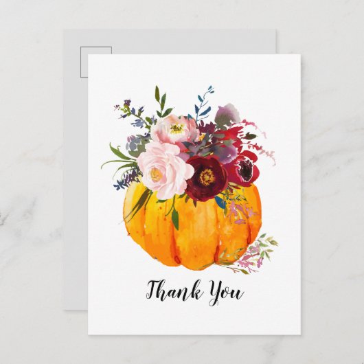 herfst, floraal,    pompoen uitnodiging briefkaart (Voorkant / Achterkant)