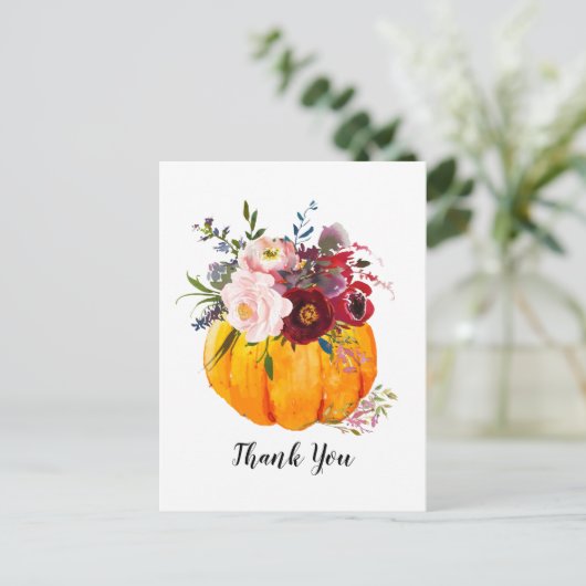 herfst, floraal,    pompoen uitnodiging briefkaart (Staand voorkant)