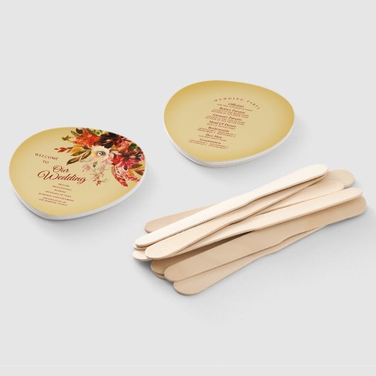 Herfst Floral Aged Gold Wedding Programma Handwaaier (Niet-gemonteerd)