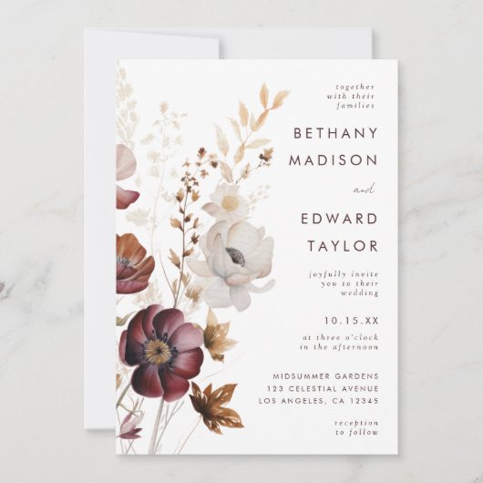 Herfst Floral All-in-One Wedding Kaart (Voorkant)