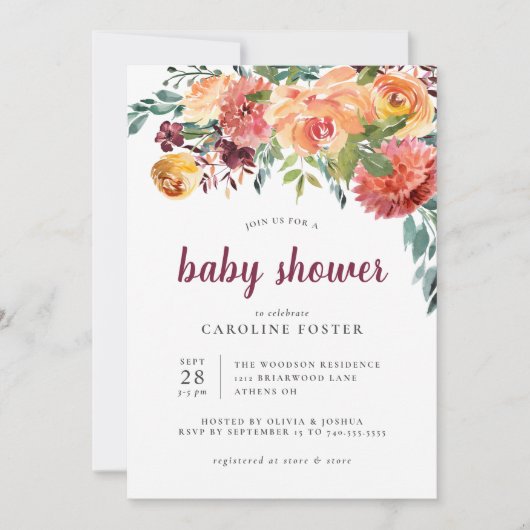 Herfst Floral Baby shower Kaart (Voorkant)