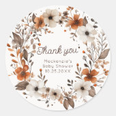 Herfst Floral Baby shower Ronde Sticker (Voorkant)