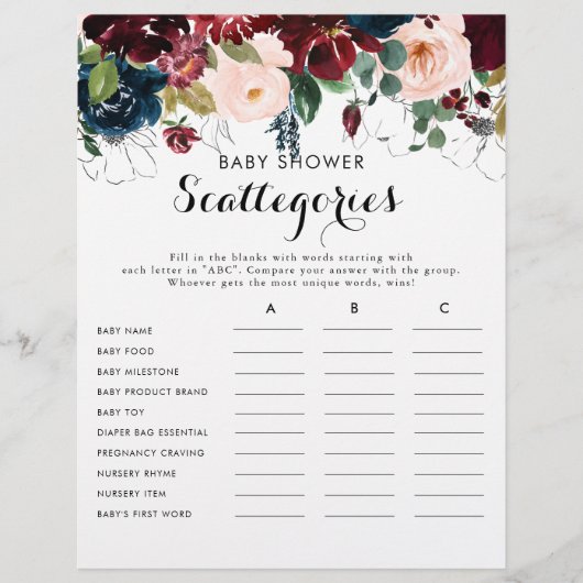 Herfst Floral Baby shower Scatories Game (Voorkant)