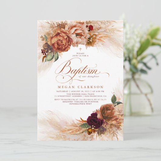Herfst Floral Baptism Uitnodiging (Staand voorkant)
