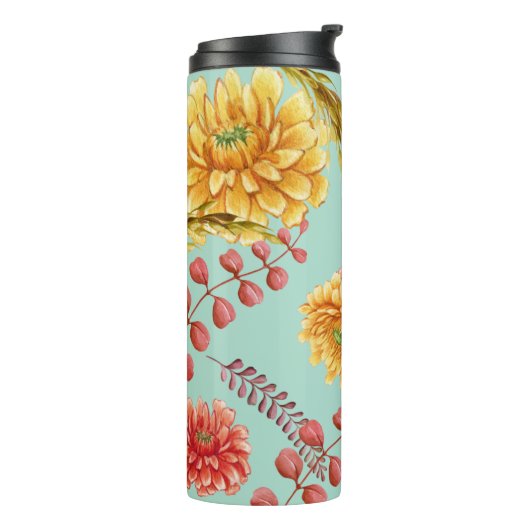 Herfst Floral Blue Background Thermosbeker (Gedraaid links)