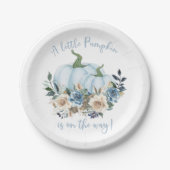 Herfst Floral Blue Pumpkin Boy Baby shower Papieren Bordje (Voorkant)