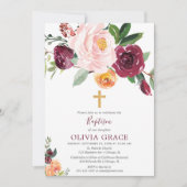 Herfst floral blush roze burgundy baptisme kaart (Voorkant)