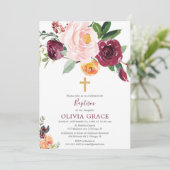 Herfst floral blush roze burgundy baptisme kaart (Staand voorkant)