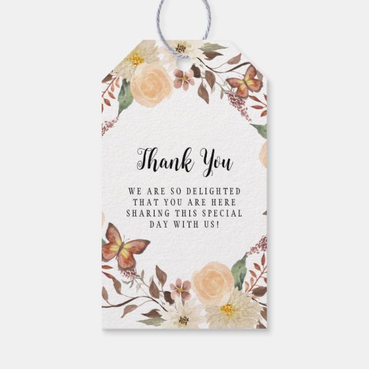 Herfst Floral BOHO Autumn Butterfly Baby shower Cadeaulabel (Achterkant)