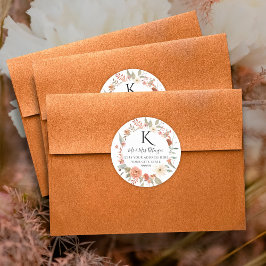 Herfst Floral BOHO Autumn Leaves Monogram Adres C Ronde Sticker